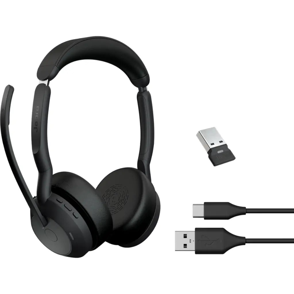 Jabra Evolve2 55 UC Stereo Bluetooth Wireless Headset with USB‑A Adapter - Black