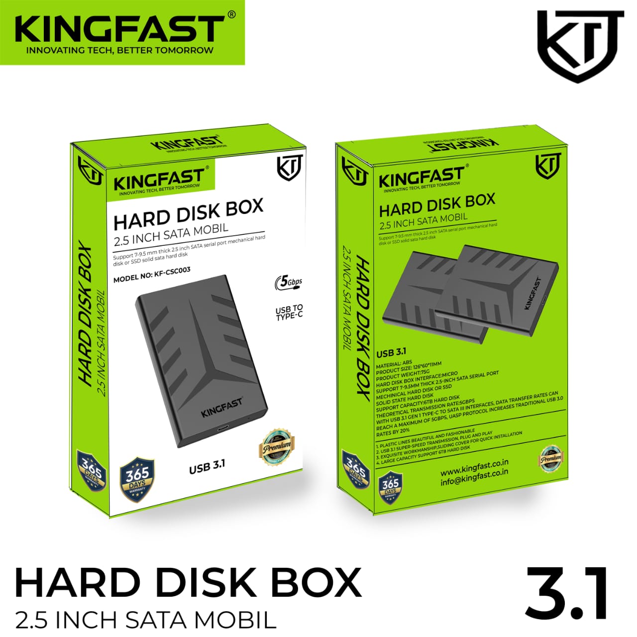 KINGFAST USB 3.1 External HDD/SSD Enclosure with High-Speed, Lightweight & Shock-Resistant Design