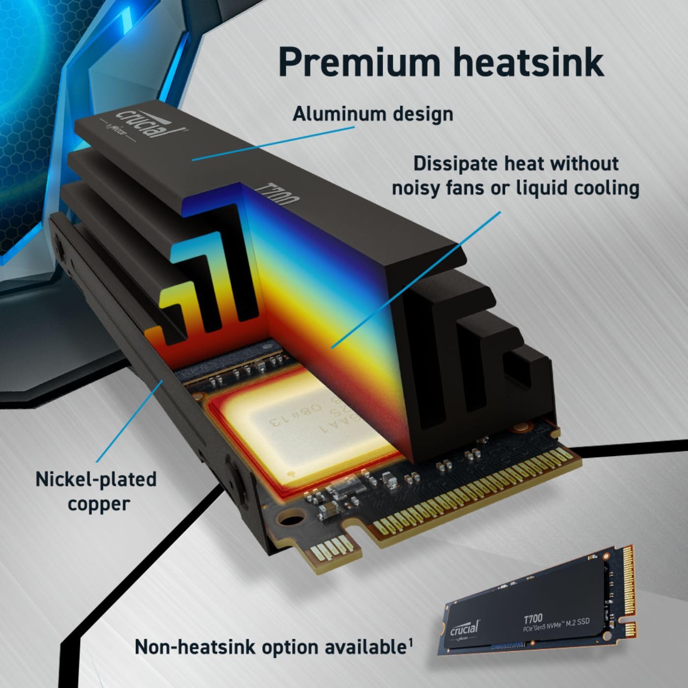 Crucial T700 1TB M.2 NVMe Gen5 Internal SSD With Heatsink