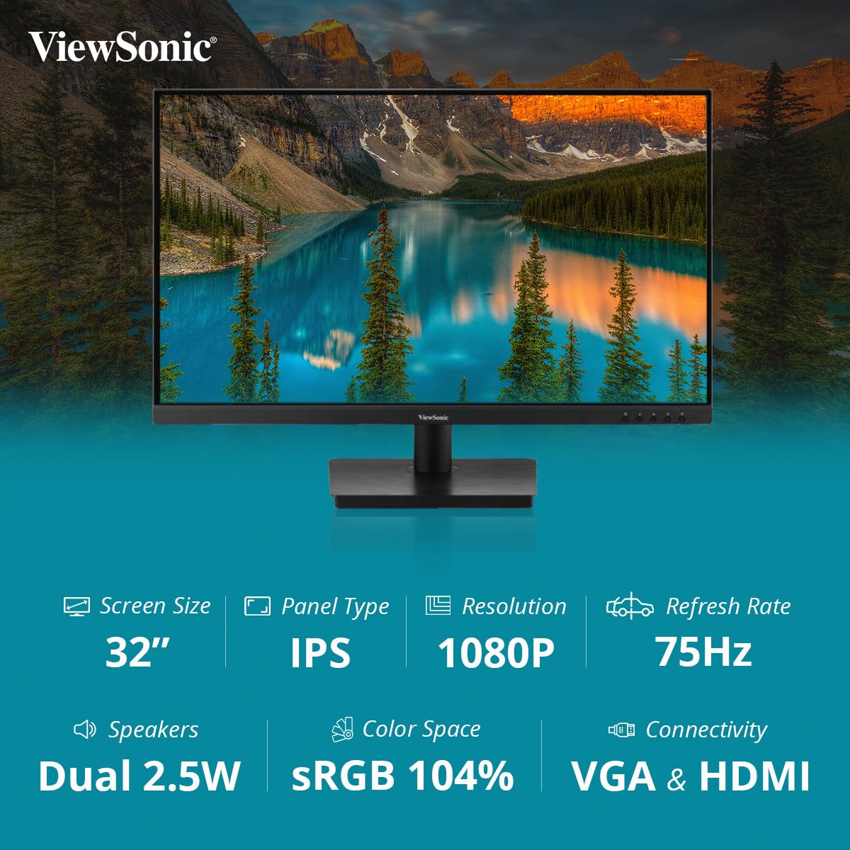 ViewSonic VA3209-MH 32" 1080p FHD 75hz IPS Panel Monitor with Built-In Speakers