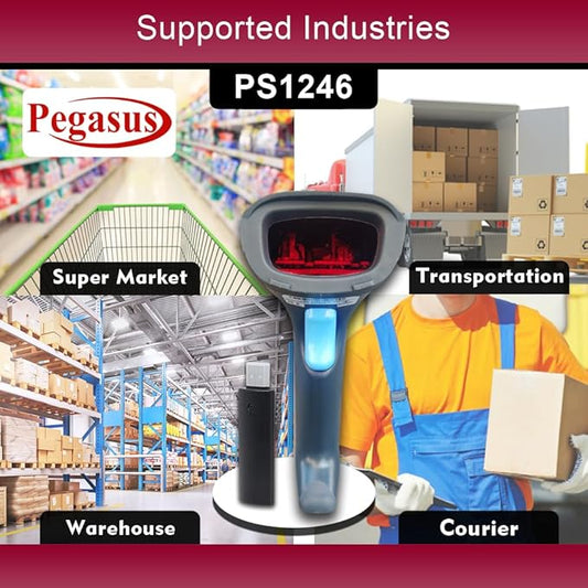 Pegasus PS1246 1D Laser Wireless 2-in-1 Handheld Barcode Scanner