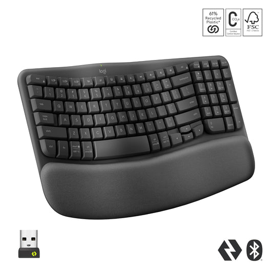 Logitech Ergo Series Wave Keys Wireless Ergonomic Keyboard with Cushioned Palm Rest - Graphite