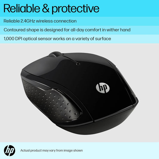HP 200 Wireless Ambidextrous Design 2.4 GHz Optical Sensor Mouse - Black