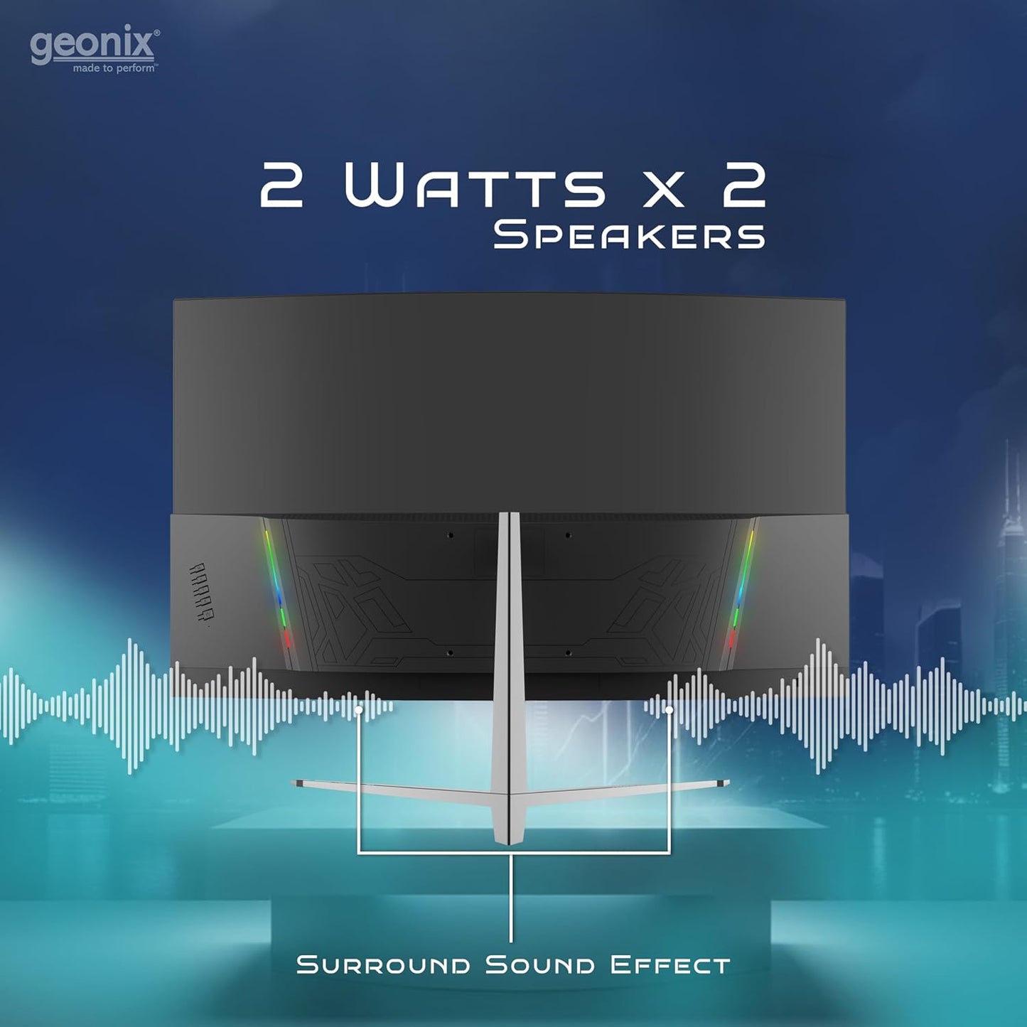 GEONIX Neon 27" 75Hz 1080p FHD LED Panel Curved Monitor with Dual Speakers - Black