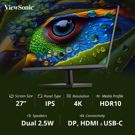 ViewSonic 27" VA2709U-4K 4K UHD IPS Panel USB-C Monitor with Speakers