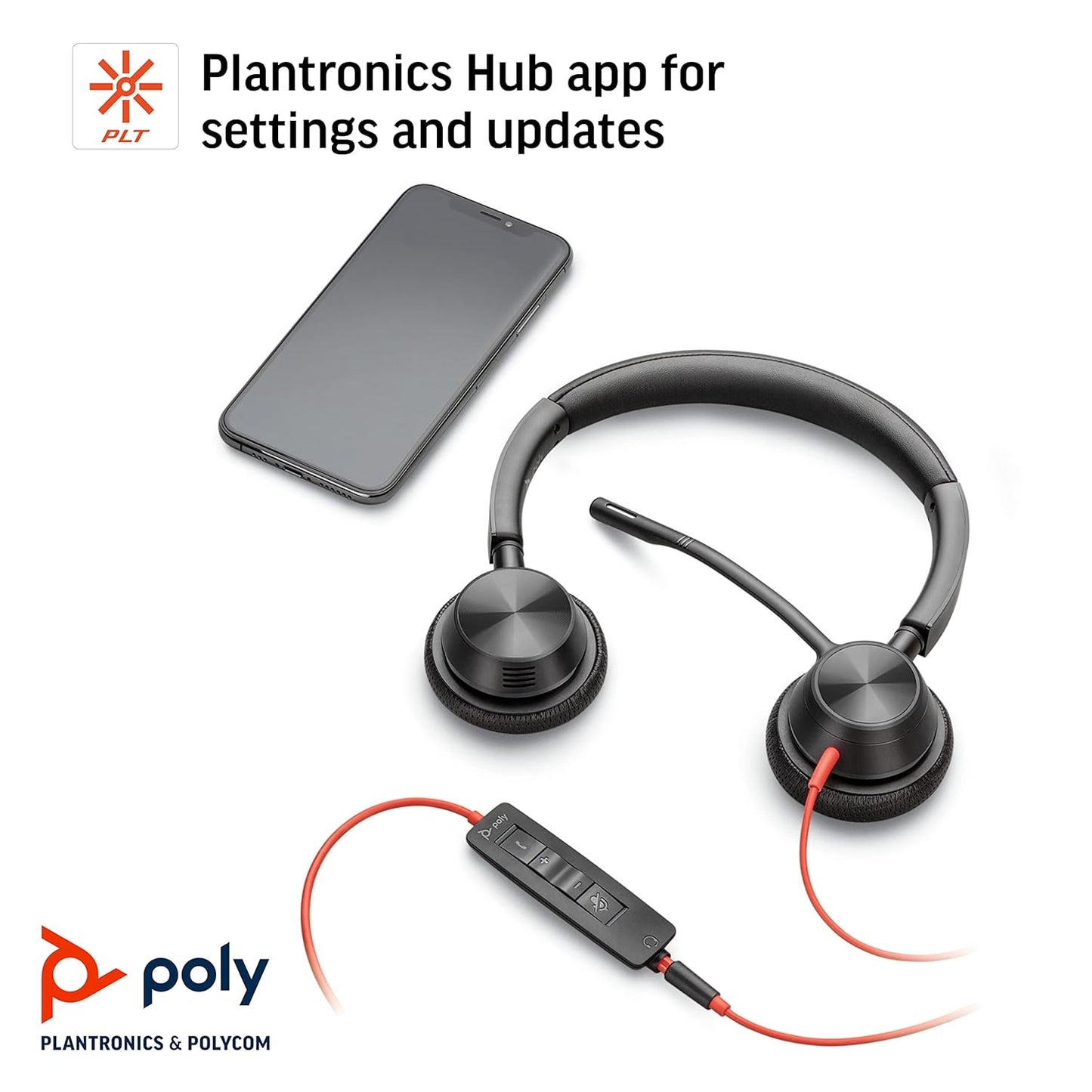 POLY Blackwire 3225 USB-C Wired Headphone with Noise Cancelling Boom Mic - Black