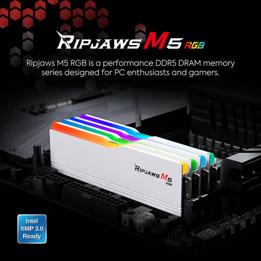 G.Skill Ripjaws M5 RGB 32GB (2x16GB) DDR5 RAM 5200MHz CL40 Desktop Memory - White