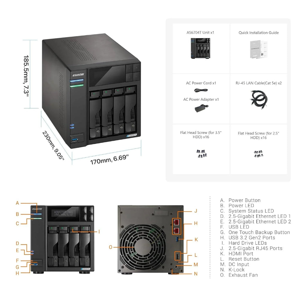 Asustor Lockerstor 4 Gen2 AS6704T 4 Bay NAS Network Attached Storage (Diskless)