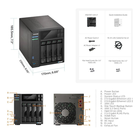 Asustor Lockerstor 4 Gen2 AS6704T 4 Bay NAS Network Attached Storage (Diskless)