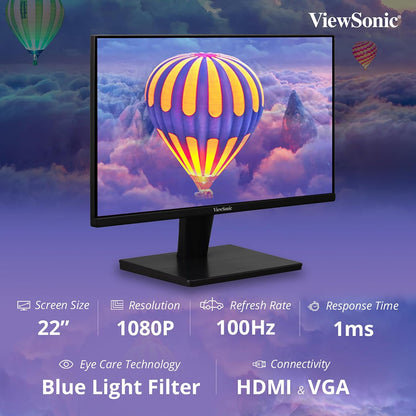 ViewSonic 22 Inch Full HD 1080p LED 1920 x 1080 Pixels Backlit Display AMD Freesync Monitor