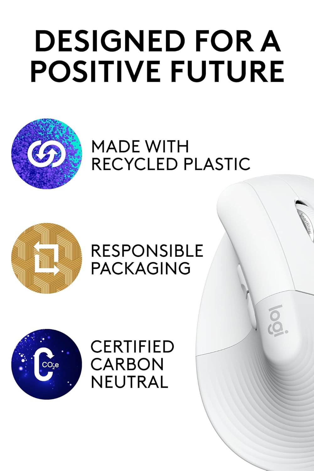 Logitech Ergo Series Lift Vertical Bluetooth Wireless 4000 DPI Optical Mouse - Off White