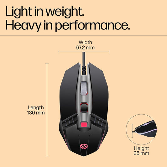 HP M270 3200DPI USB Wired Optical RGB Backlit Gaming Mouse - Black