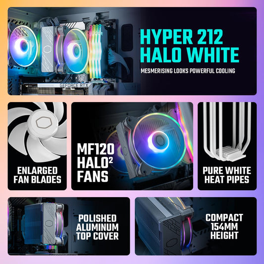 Cooler Master Hyper 212 Halo White ARGB CPU Cooler - 120mm Fan