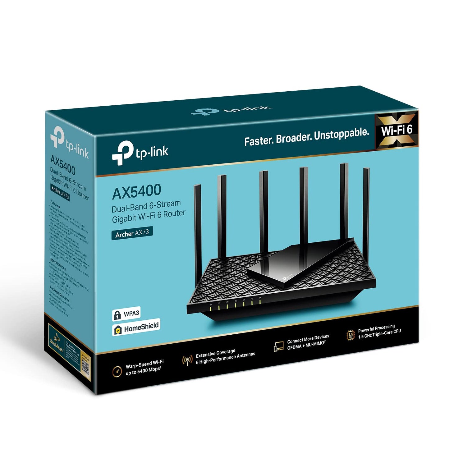 TP-Link AX5400 Archer AX73 Dual-Band 6-Stream Gigabit Wi-Fi 6 Router - Black