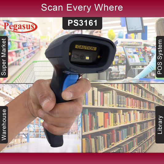 Pegasus PS3161 2D USB Wired Handheld Barcode Scanner - Black