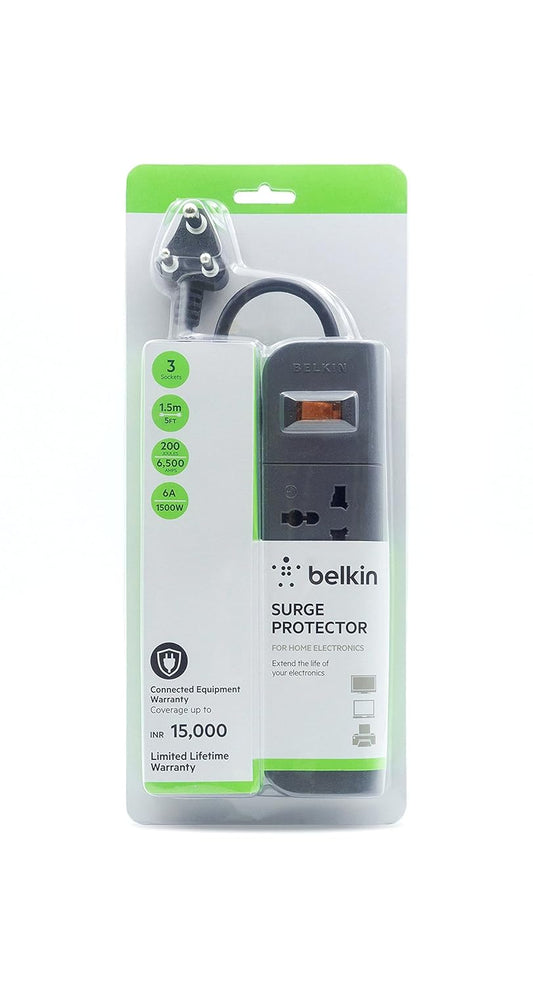 Belkin Economy Series 3-Socket Surge Protector Universal Socket - Grey