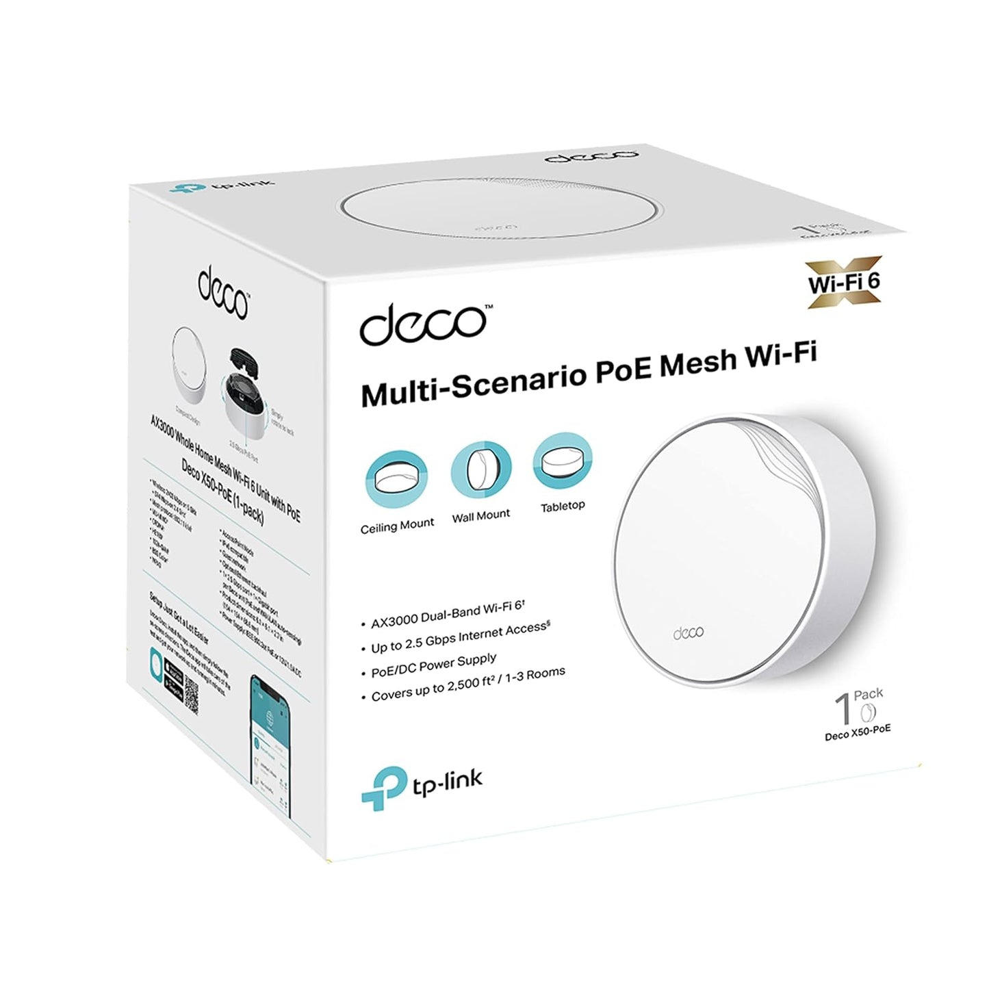 TP-Link AX3000 DECO X50-POE Dual-Band Whole Home Mesh WiFi 6 System with PoE - 1 Pack