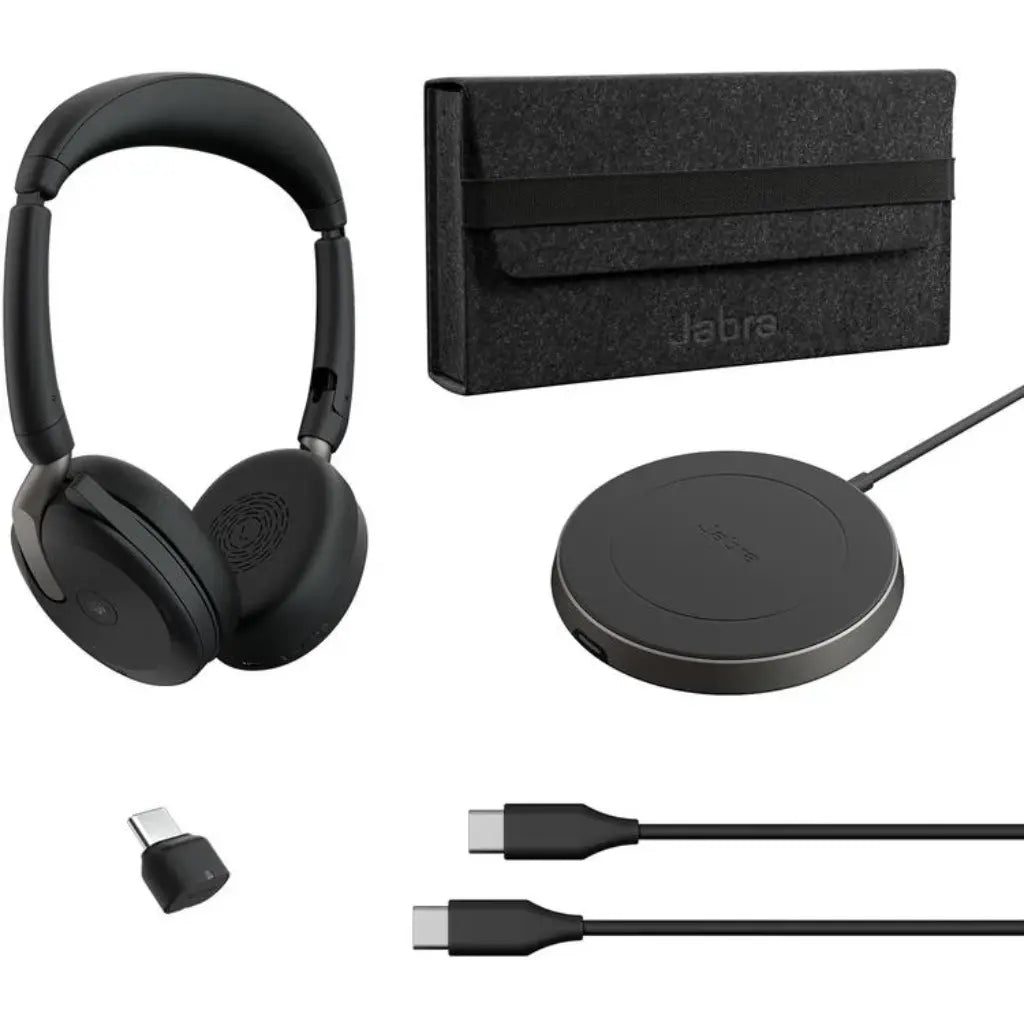 Jabra Evolve2 65 Flex MS Stereo Wireless Bluetooth Headset with Hybrid ANC & Wireless Charging Pad-tpstech.in