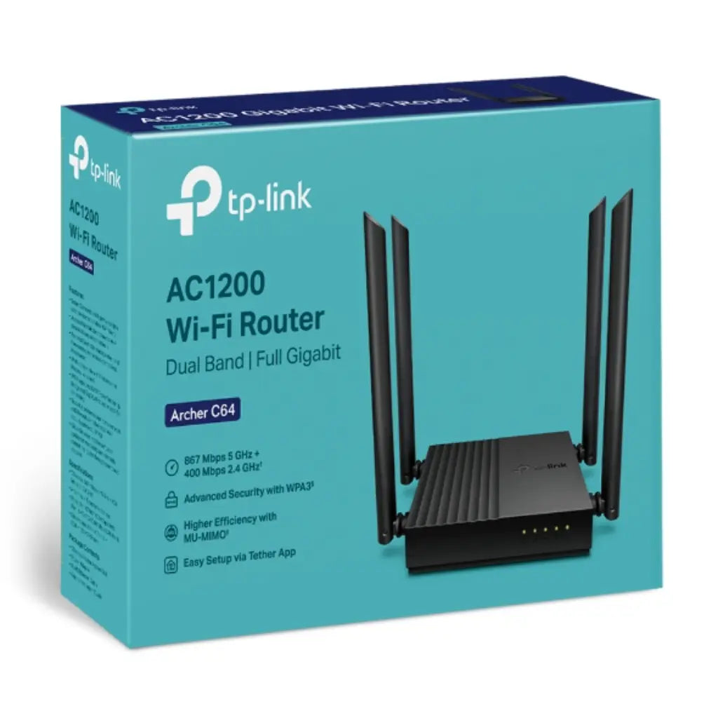 TP-Link Archer C64 AC1200 Dual Band MU-MIMO Gigabit WiFi Router-tpstech.in