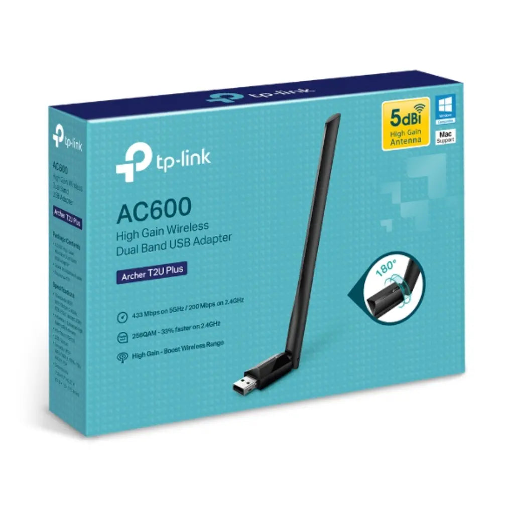 TP-Link Archer T2U Plus AC600 High-Gain Dual Band USB Wi-Fi Adapter-tpstech.in