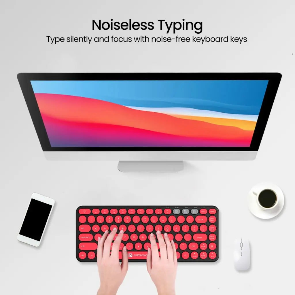 Portronics Bubble 2.0 POR 347 Wireless Keyboard Bluetooth 5.3 and 2.4GHz Dual Mode-tpstech.in