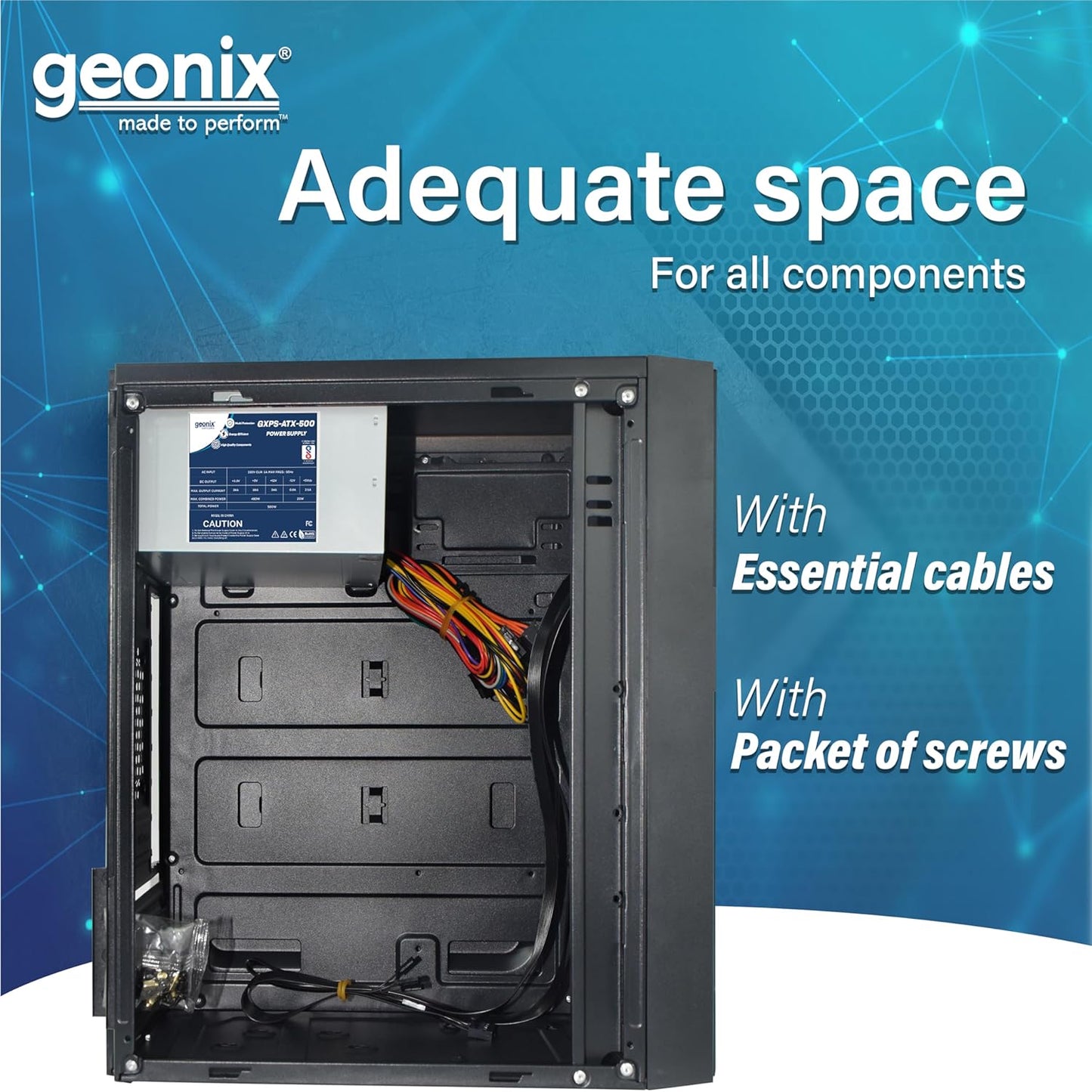 Geonix GX-1714 Micro/Mini ATX Compatible Cabinet/Computer Case With Pre Installed 500W SMPS