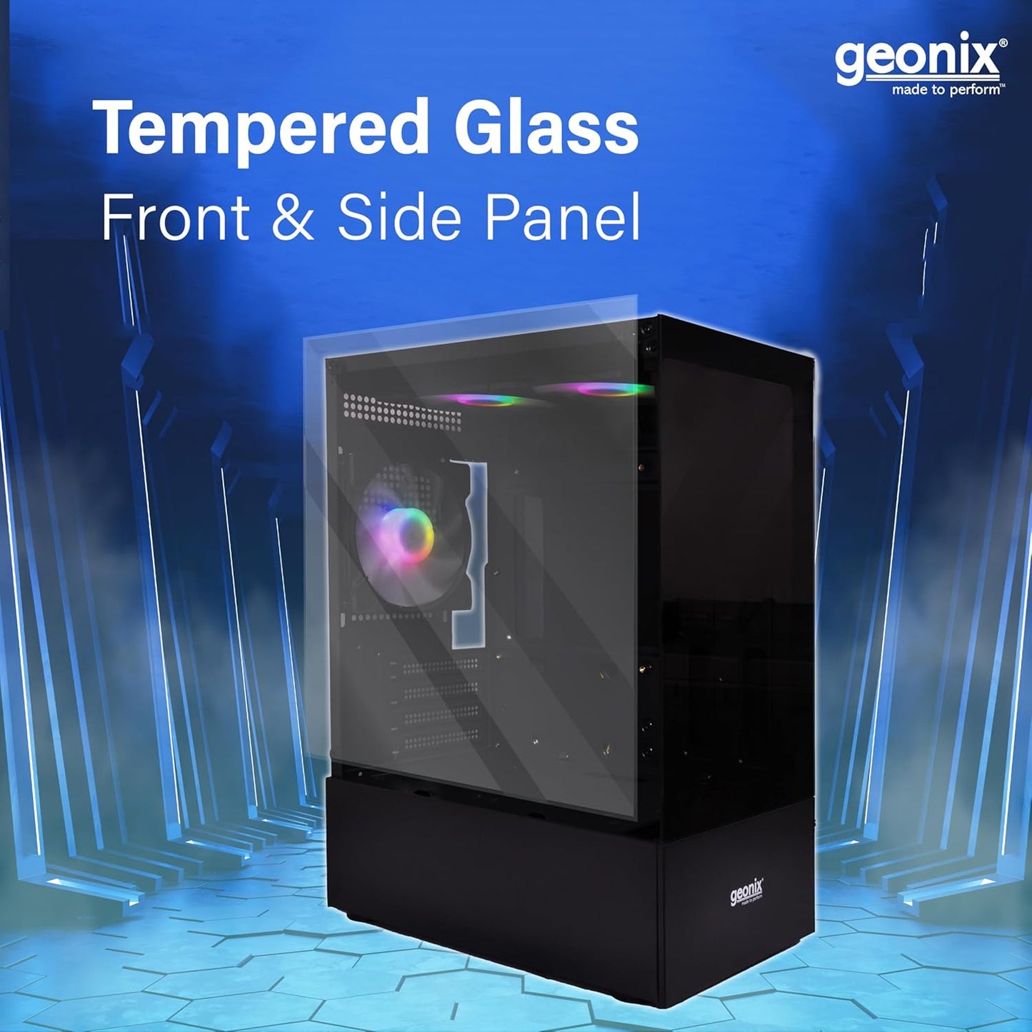 Geonix X30 3 RGB Fans Tempered Glass Panel ATX Gaming Cabinet/Computer Case - Black