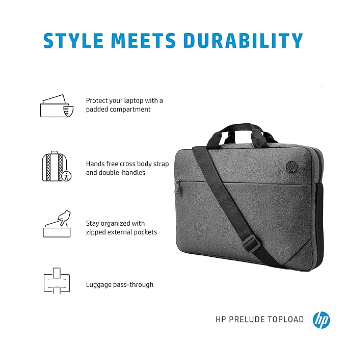HP 1E7D7AA Prelude Topload Briefcase for 15.6 Inch Laptops with Double Handles Hands-Free Crossbody Strap