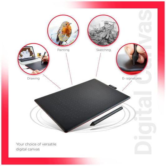 Wacom CTL-472 Small 6 x 3.5" Digital Drawing Graphics Tablet with Cordless Pen - Red & Black