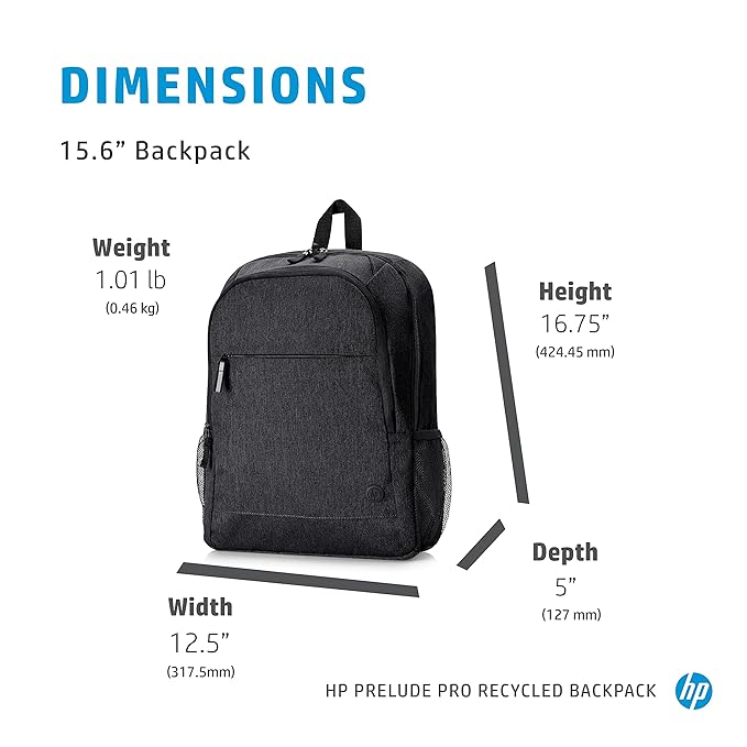 HP 1X644AA Prelude Pro Recycled Backpack for 15.6 Inch Laptops with Smart Cable Pass-Through and Water-Resistant Exterior