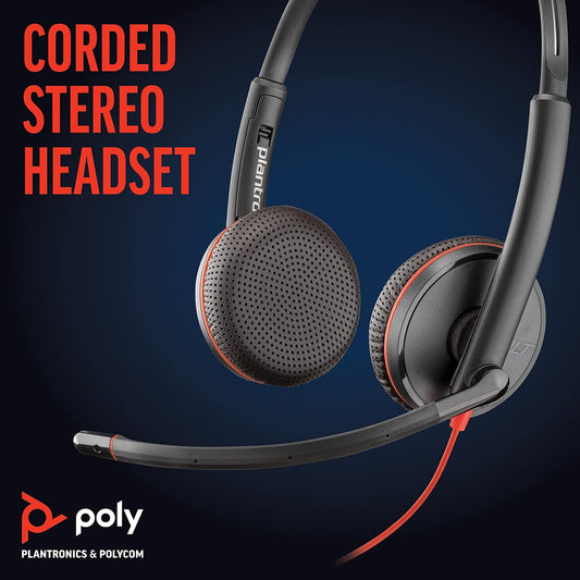 Poly Blackwire BW3225 USB-C+USB-C/A Wired Headphone with Noise Cancelling Boom Microphone