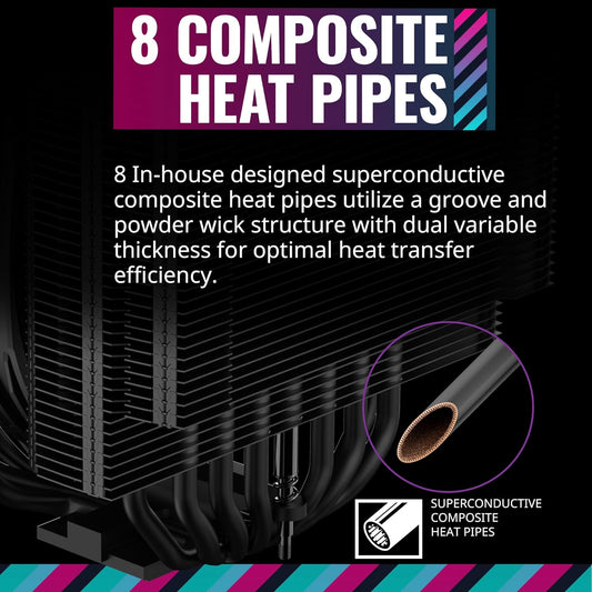 Cooler Master MasterAir MA824 Stealth Mobius 130mm Dual Tower CPU Air Cooler - Black