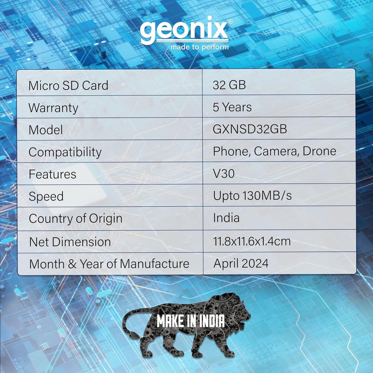 Geonix 32GB Micro SDXC Memory Card with 5 Years Warranty