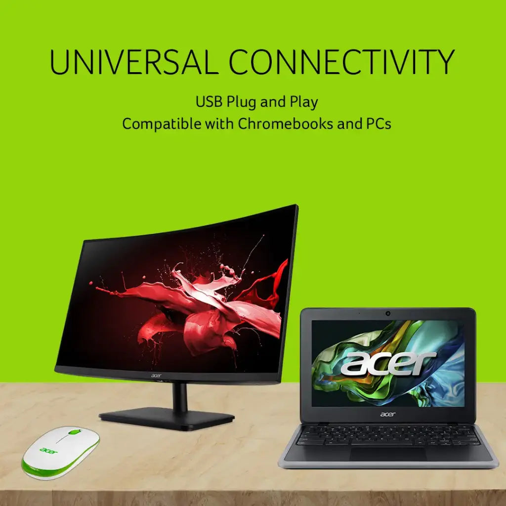 Acer Wireless Mouse 1600 DPI with 2.4GHz Nano Receiver White Green-tpstech.in