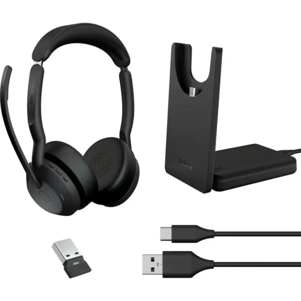 Jabra Evolve2 55 UC Stereo USB‑A Bluetooth Headset with Active Noise Cancellation & Charging Stand-tpstech.in