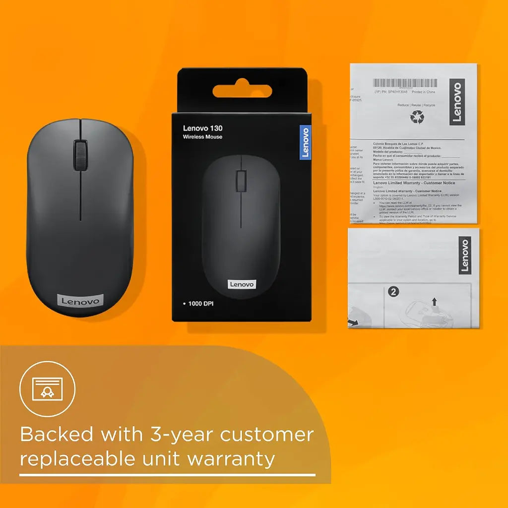 Lenovo 130 1000 DPI Wireless Mouse with 2.4GHz Dongle-tpstech.in