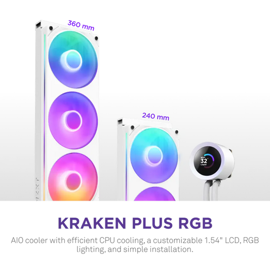NZXT Kraken Plus 240 RGB 240mm AIO Liquid Cooler with 1.54-inch LCD-White