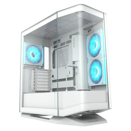 Cougar FV270 RGB Tempered Glass Mid‑Tower Computer Case with E‑ATX Support, Angled Airflow & ARGB Fans - White-tpstech.in