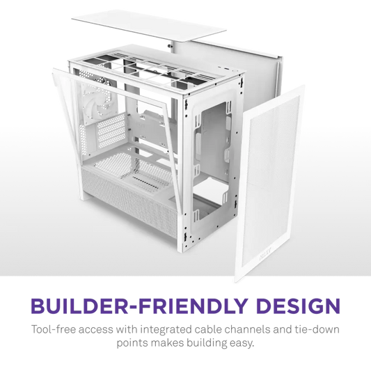 NZXT H3 Flow Tempered Glass Micro-ATX Airflow Case-White
