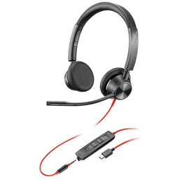 POLY Blackwire C3225 USB-C Wired Headphone with Noise Cancelling Boom Mic - Black