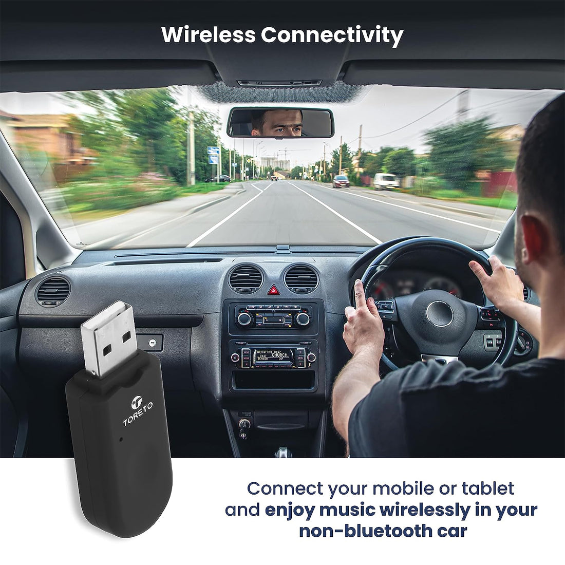 Toreto TOR-651 Bind USB Bluetooth Receiver For Handsfree Calls with 10X Larger in-built Mic, 3.5mm Aux Jack Adapter