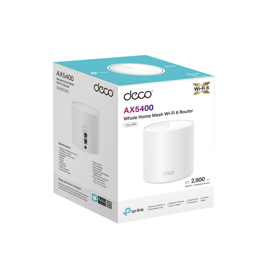 TP-Link AX5400 DECO X60 Dual-Band Whole Home Mesh WiFi 6 System - 1 Pack