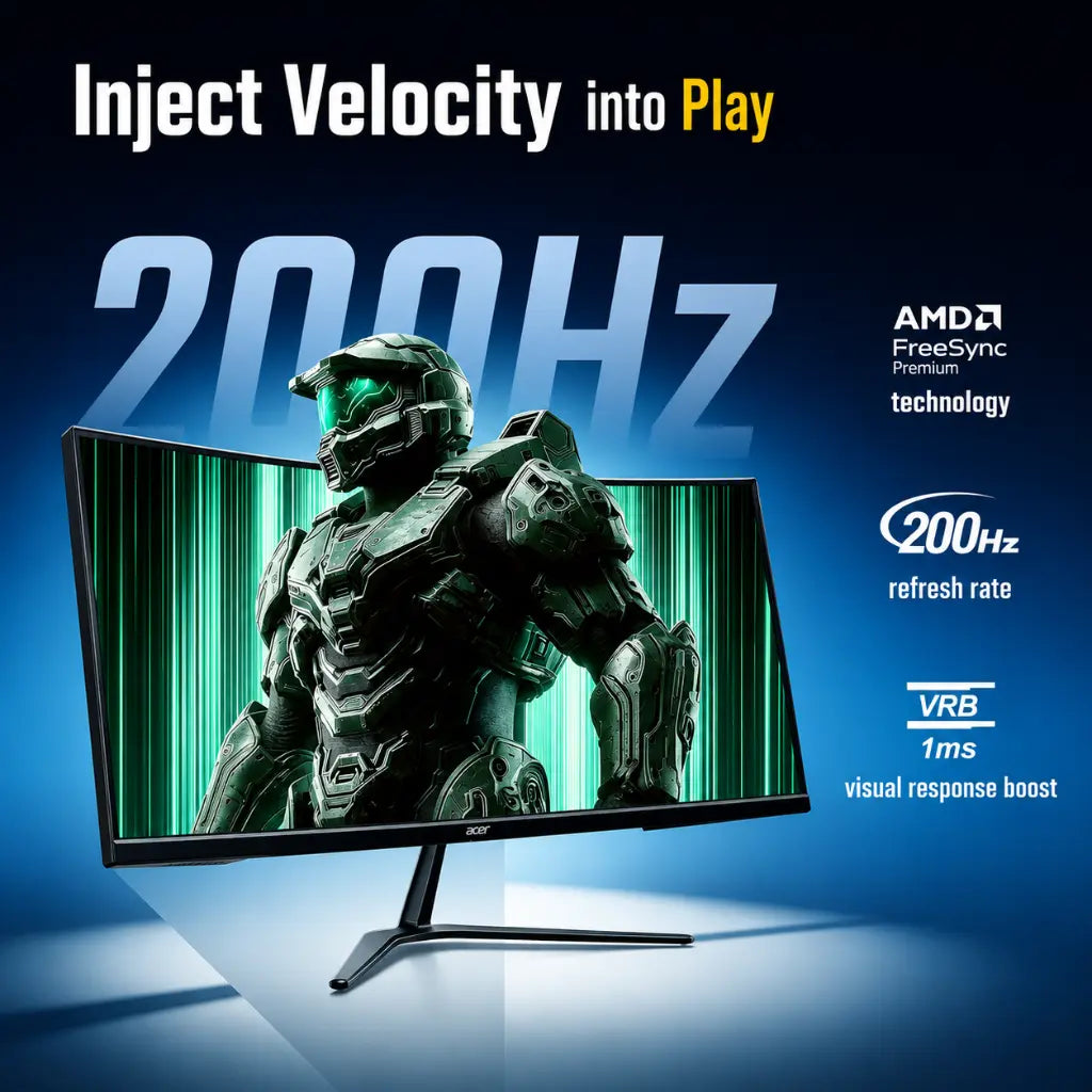 Acer Nitro ED340CUR X0 gaming monitor featuring 200Hz refresh rate, AMD FreeSync Premium technology and 1ms VRB response time.