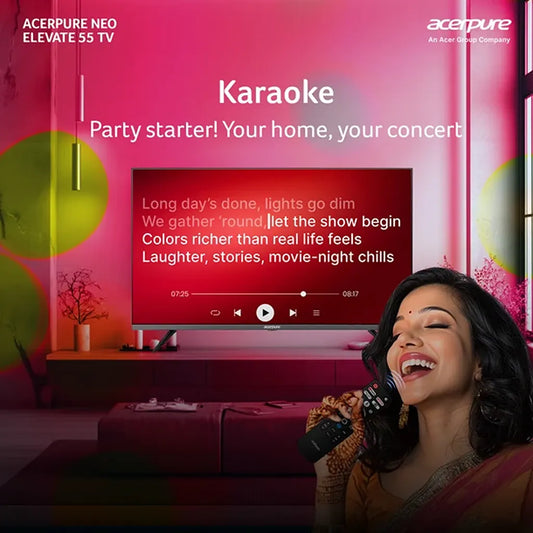 Acerpure AP55UG75PELN5 55 inch Smart TV featuring karaoke entertainment for home use -tpstech.in