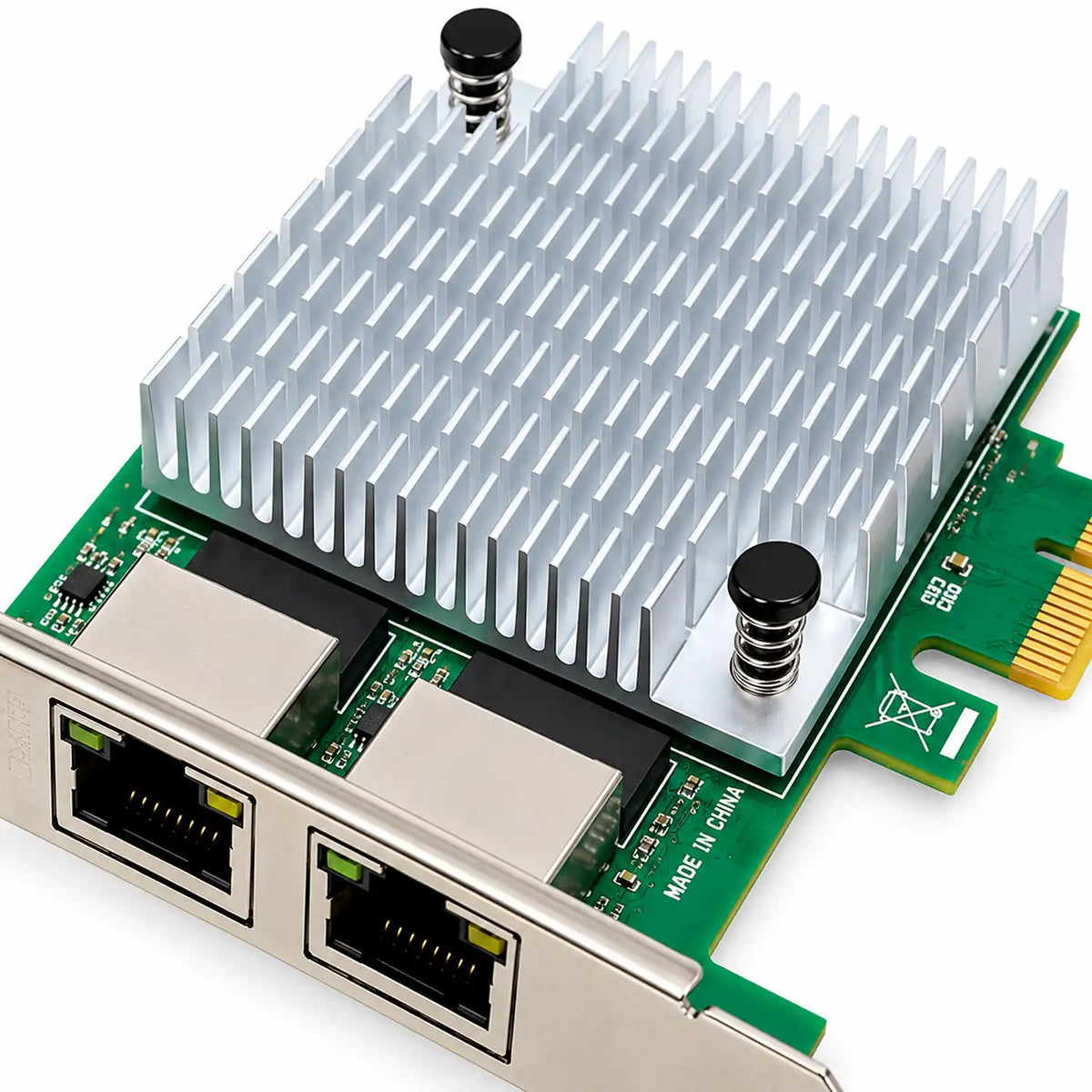 Aditron AI-LR102 T2 Dual Port Gigabit PCIe LAN Card Aluminum Heatsink and PCB Close Up -tpstech.in
