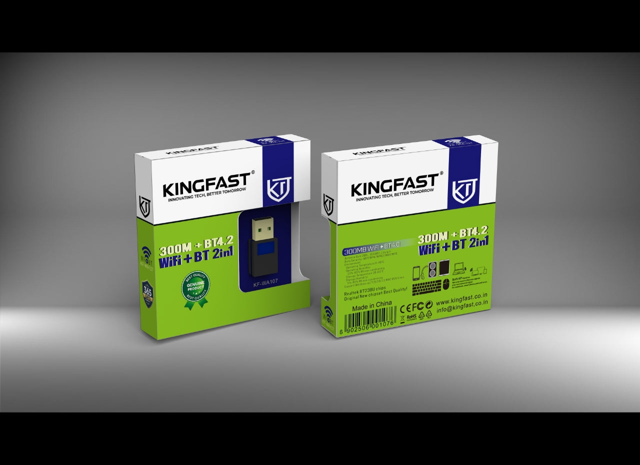 KINGFAST KF-107 300 Mbps WiFi USB Adapter with Bluetooth Dual Function Wireless Receiver