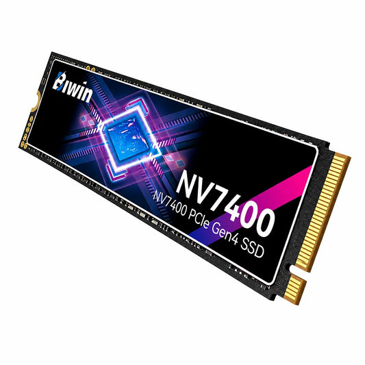 Biwin Black Opal NV7400 1TB PCIe 4.0 NVMe M.2 2280 SSD left angled view showcasing the compact M.2 form factor and premium internal storage design.
