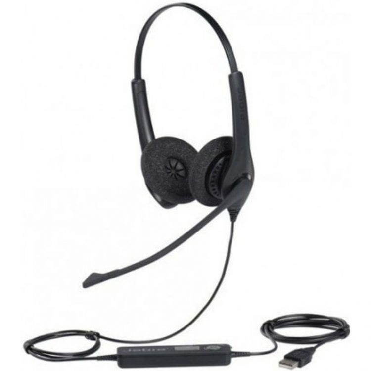 Jabra Biz 1500 Duo USB Softphone Wired Headset with Noise Cancelling Air  Shock Mic Black