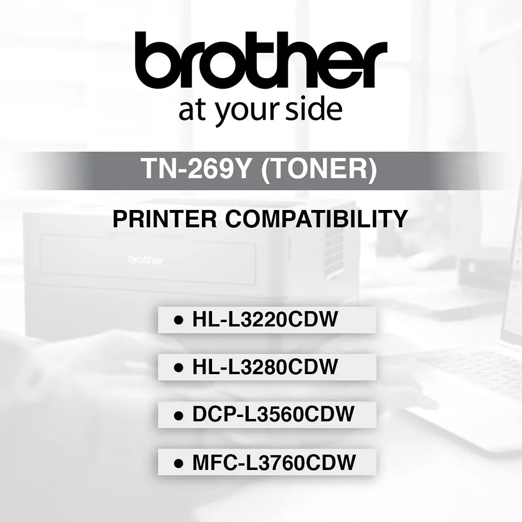 Brother TN269Y Yellow Standard Yield Toner Cartridge printer compatibility list for HL-L3220CDW HL-L3280CDW DCP-L3560CDW and MFC-L3760CDW -tpstech.in