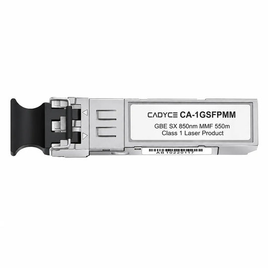Front view of Cadyce CA-1GSFPMM Mini-GBIC SFP Fiber Module 1.25Gbps 850nm multimode fiber transceiver with LC interface.